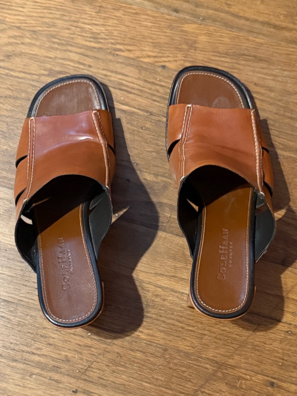 COLE HAAN Women’s Tan Leather Slide Heeled Sandals
